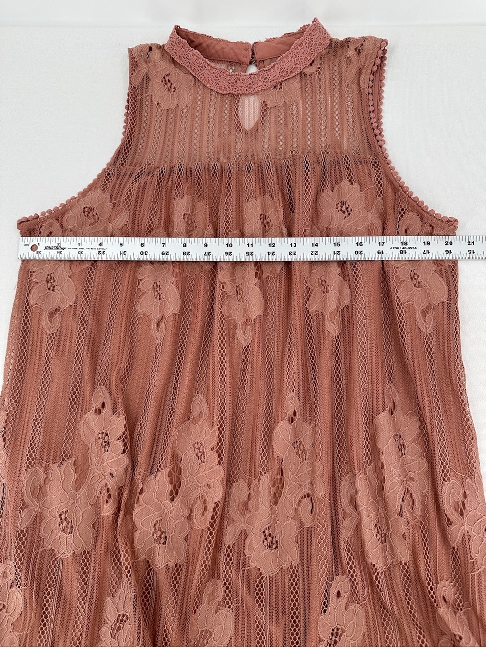 Romantic Floral Lace Babydoll Mini Dress XXL Dusty Rose Scalloped Boho - Picture 11 of 11